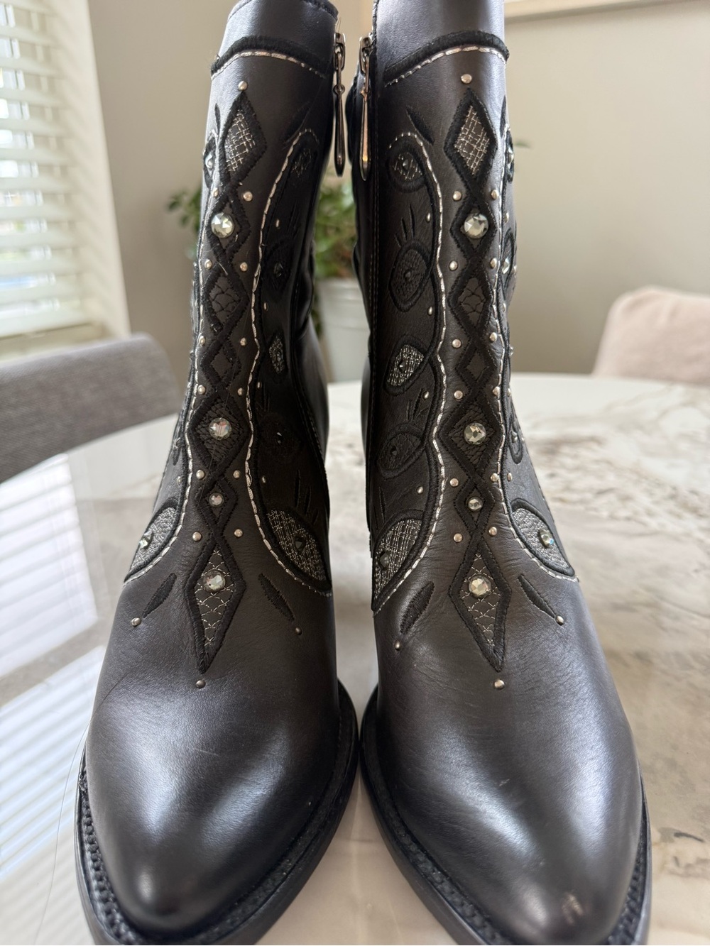 Black Embellished Leather cowboy 🤠